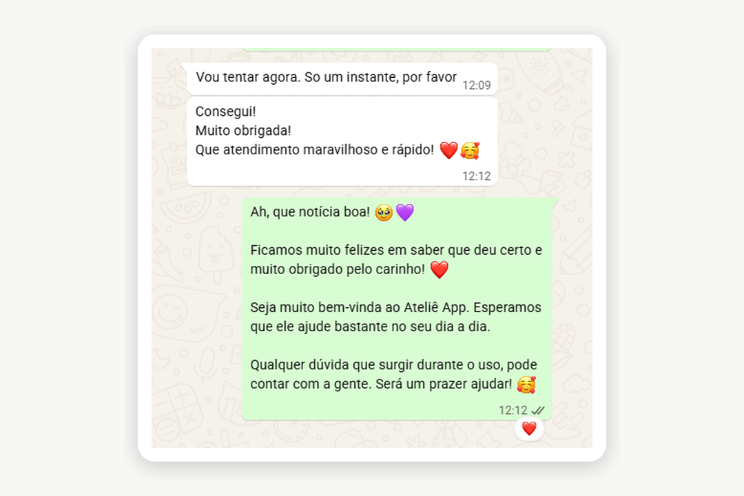 Feedback de cliente do Ateliê App